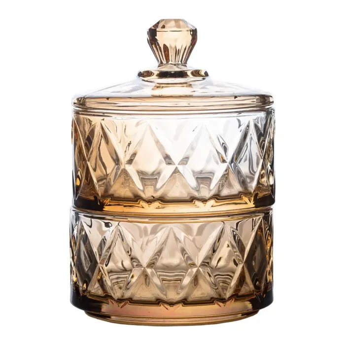 Конфета стеклянная с крышкой двухуровневая 10 см ваза конфетница коричневая (HP-YH-81) - изображение 1