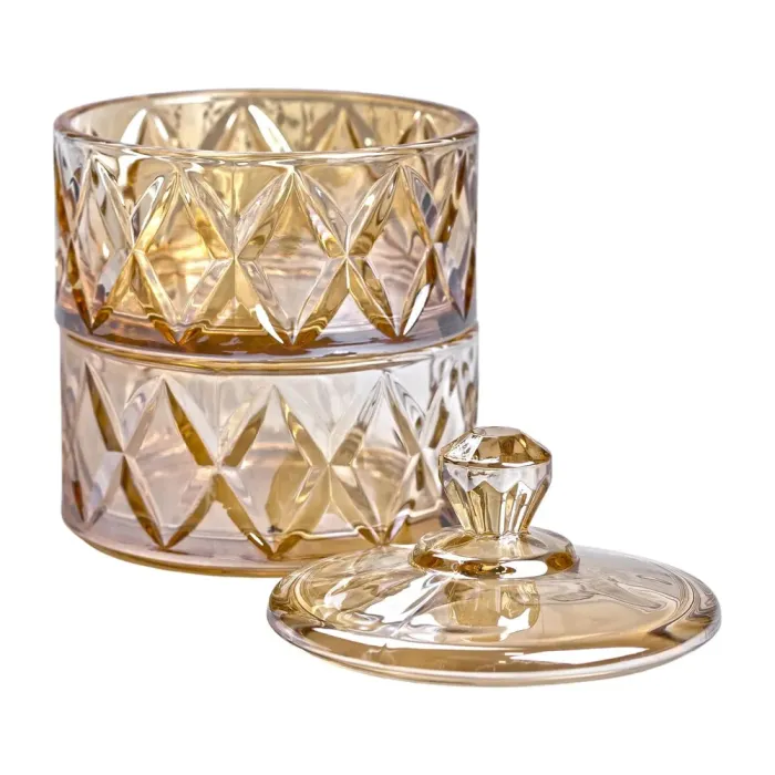 Конфета стеклянная с крышкой двухуровневая 10 см ваза конфетница коричневая (HP-YH-81) - изображение 3