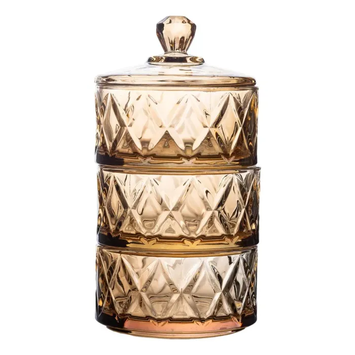 Конфета трехуровневая 10 см стеклянная с крышкой коричневая (HP-YH-80) - изображение 1