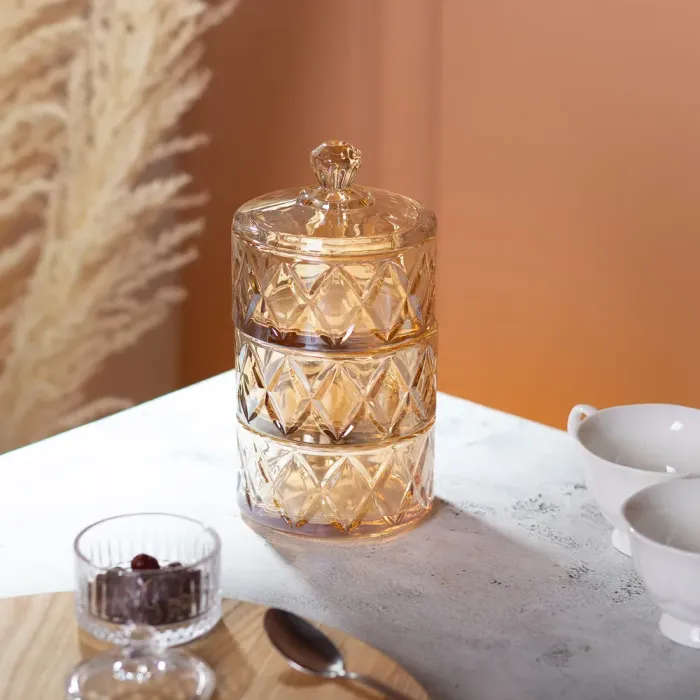 Конфета трехуровневая 10 см стеклянная с крышкой коричневая (HP-YH-80) - изображение 5