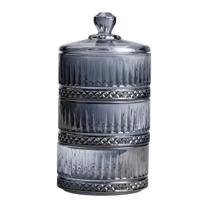 Конфета трехуровневая стеклянная с крышкой 10 см Серая (HP-YH-76) - изображение 2