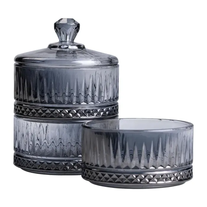 Конфета трехуровневая стеклянная с крышкой 10 см Серая (HP-YH-76) - изображение 3