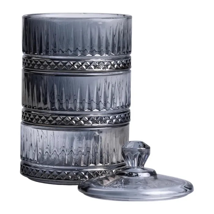 Конфета трехуровневая стеклянная с крышкой 10 см Серая (HP-YH-76) - изображение 4