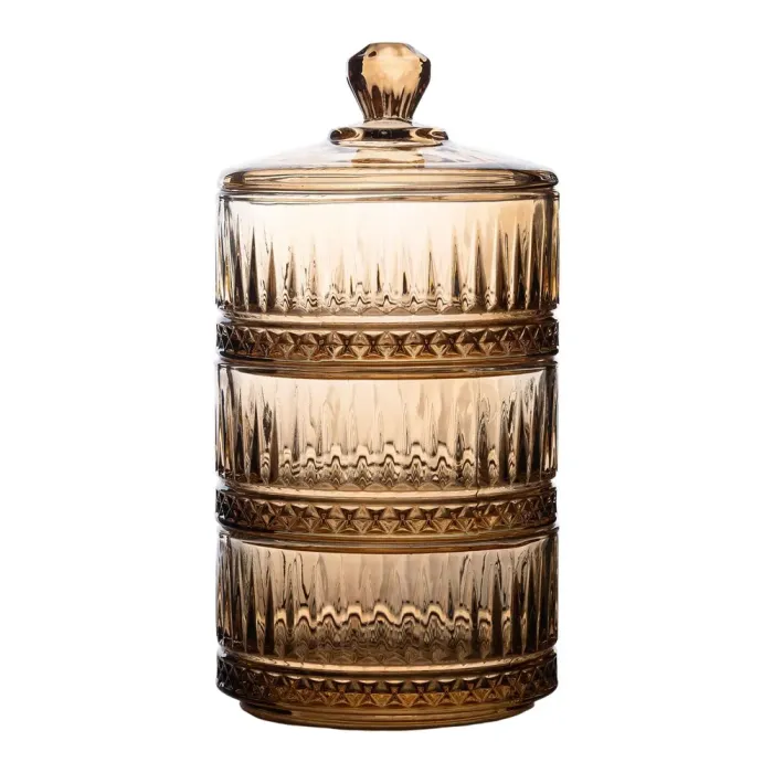 Конфета трехъярусная стеклянная 10 см ваза конфета круглая с крышкой (HP-YH-73) - изображение 1