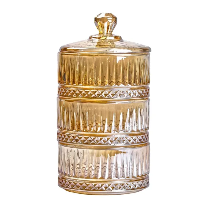 Конфета трехъярусная стеклянная 10 см ваза конфета круглая с крышкой (HP-YH-73) - изображение 2