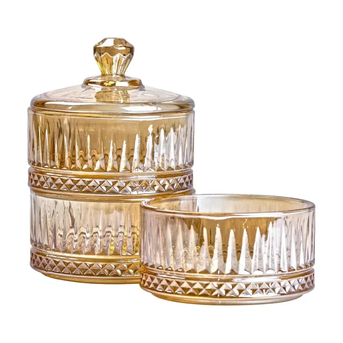 Конфета трехъярусная стеклянная 10 см ваза конфета круглая с крышкой (HP-YH-73) - изображение 3