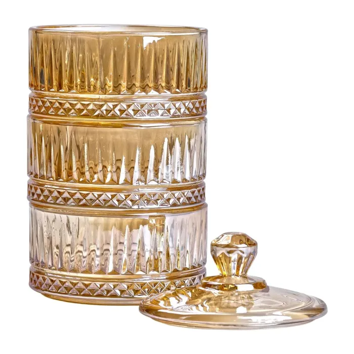 Конфета трехъярусная стеклянная 10 см ваза конфета круглая с крышкой (HP-YH-73) - изображение 4