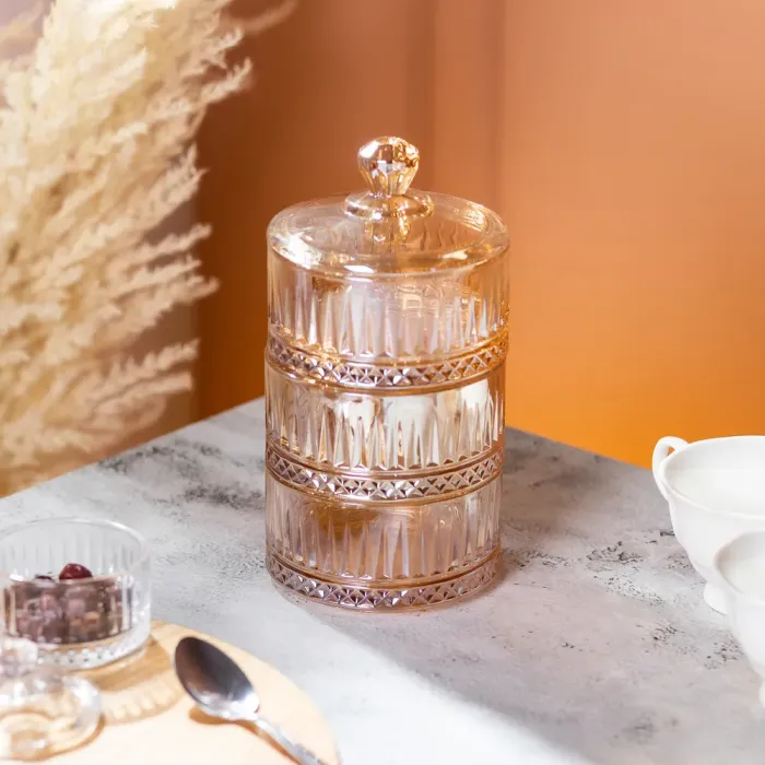Конфета трехъярусная стеклянная 10 см ваза конфета круглая с крышкой (HP-YH-73) - изображение 5