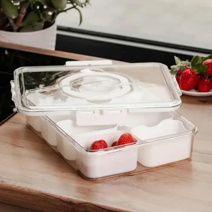 Контейнер для їжі з 8 відсіками 31х24х7 см судок для їжі пластиковий 2.5 л Білий HP-27-3 (HP-27-3) - изображение 2
