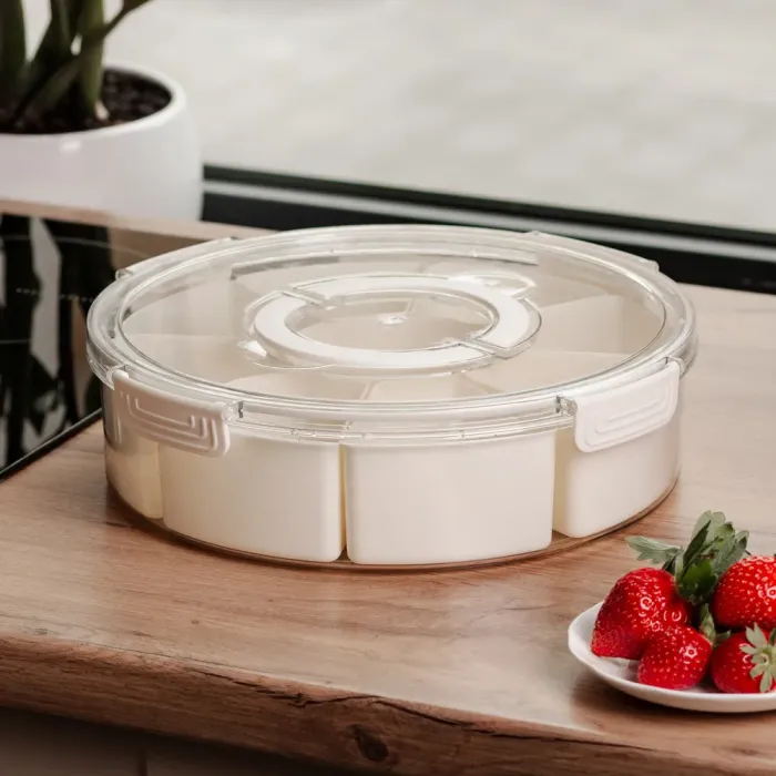 Контейнер для їжі з 9 відсіками пластиковий Ø29 см харчовий контейнер для зберігання їжі 3.5 л Бежевий HP-27-14 (HP-27-14) - зображення 3