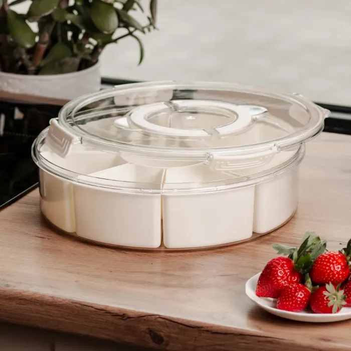 Контейнер для їжі з 9 відсіками пластиковий Ø29 см харчовий контейнер для зберігання їжі 3.5 л Бежевий HP-27-14 (HP-27-14) - зображення 4