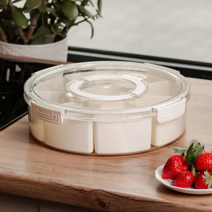Контейнер для їжі з 9 відсіками пластиковий Ø29 см харчовий контейнер для зберігання їжі 3.5 л Бежевий HP-27-14 (HP-27-14) - зображення 5