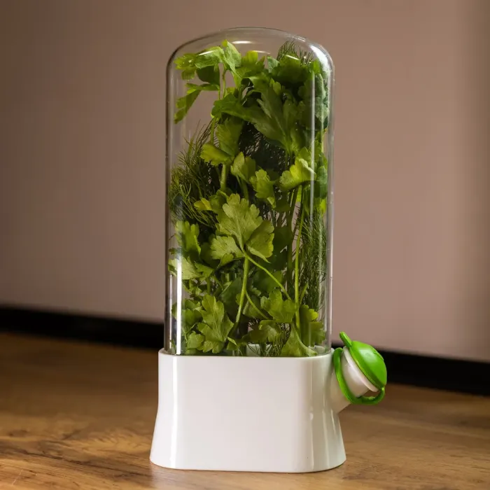 Контейнер для зберігання зелені у холодильнику 14×7×26 см ємність для зелені Білий (HP-DS2-1) - зображення 4