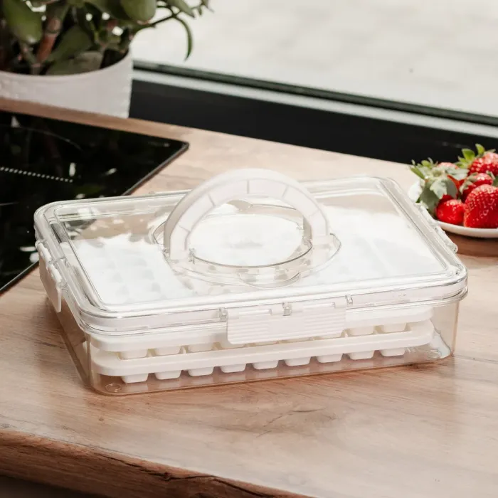 Контейнер для заморозки льоду з кришкою на 126 відсіків 30.5х24х7 см харчовий контейнер пластиковий Бежевий HP-27-8 (HP-27-8) - изображение 2