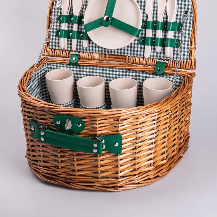 Кошик плетений для пікніка з посудом на 4 персони 41х31х22 см набір посуду туристичний для кемпінгу (HP-ZQ-2) - изображение 3