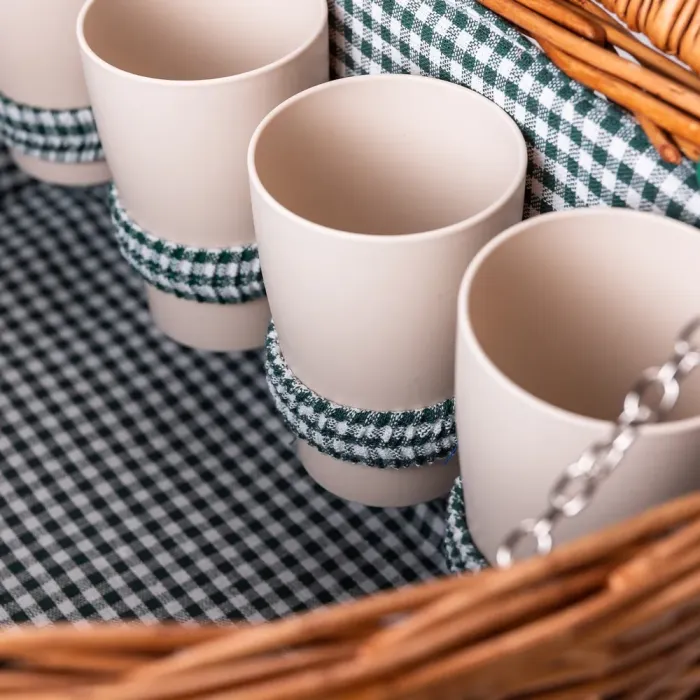 Кошик плетений для пікніка з посудом на 4 персони 41х31х22 см набір посуду туристичний для кемпінгу (HP-ZQ-2) - изображение 5