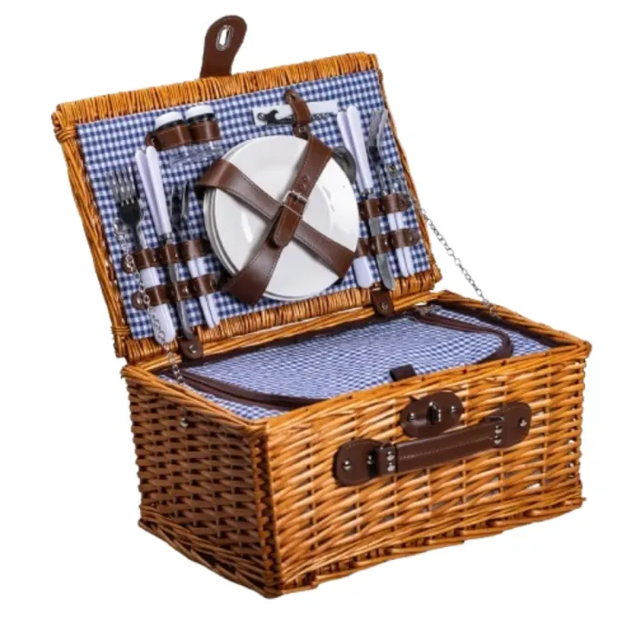 Кошик плетений для пікніка з посудом на 4 персони 42х28х20 см набір посуду туристичний для кемпінгу (HP-ZQ-1) - изображение 1