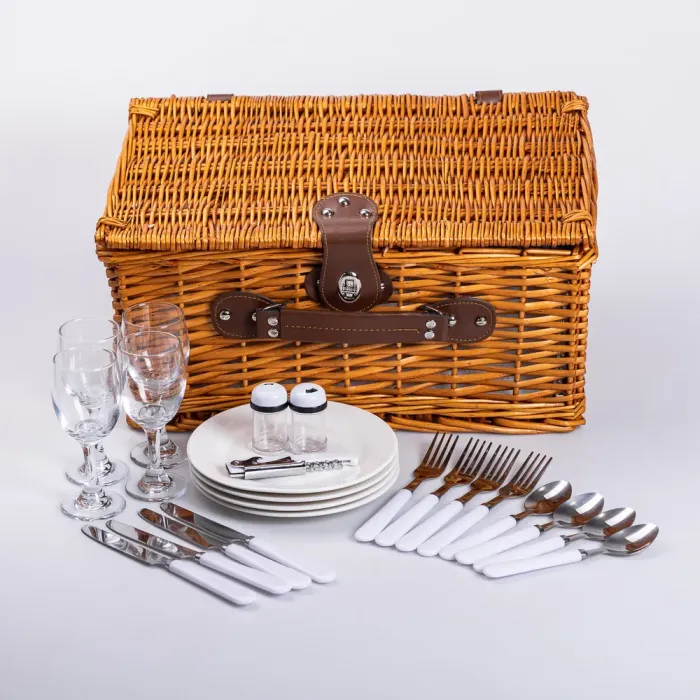 Кошик плетений для пікніка з посудом на 4 персони 42х28х20 см набір посуду туристичний для кемпінгу (HP-ZQ-1) - изображение 2
