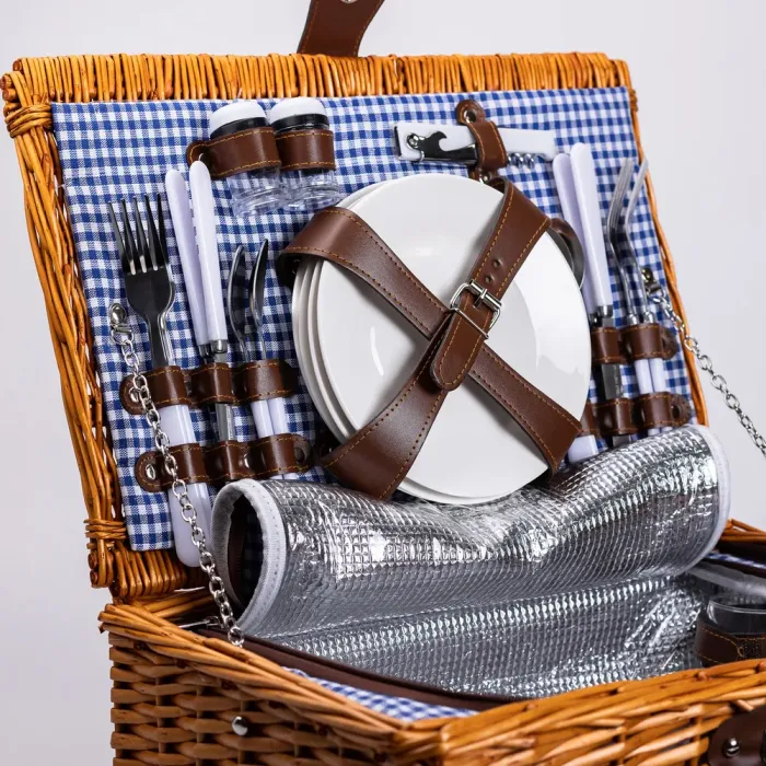 Кошик плетений для пікніка з посудом на 4 персони 42х28х20 см набір посуду туристичний для кемпінгу (HP-ZQ-1) - изображение 3