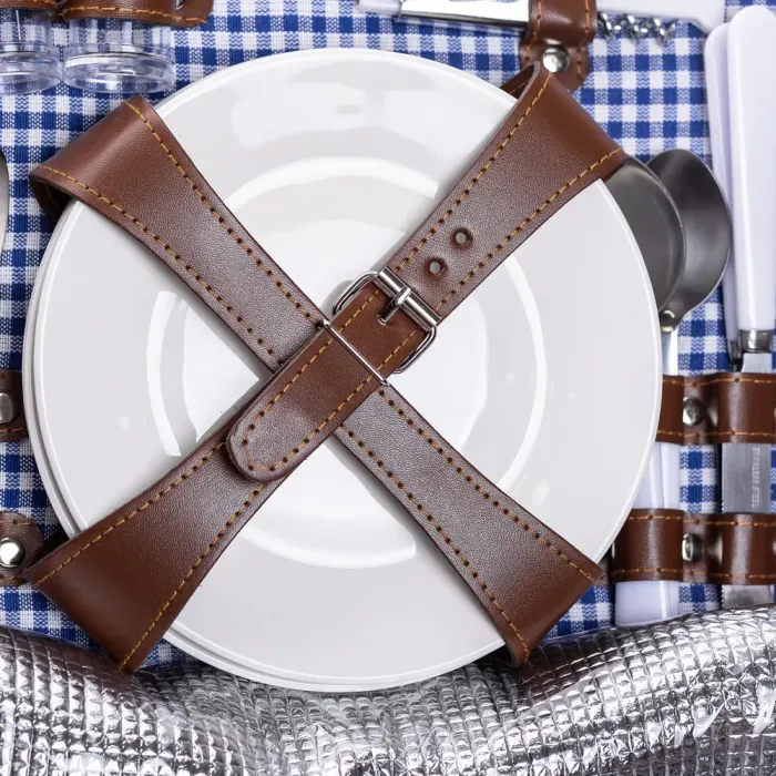 Кошик плетений для пікніка з посудом на 4 персони 42х28х20 см набір посуду туристичний для кемпінгу (HP-ZQ-1) - изображение 5