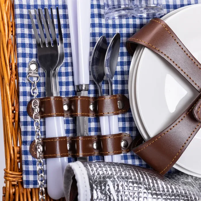 Кошик плетений для пікніка з посудом на 4 персони 42х28х20 см набір посуду туристичний для кемпінгу (HP-ZQ-1) - изображение 6