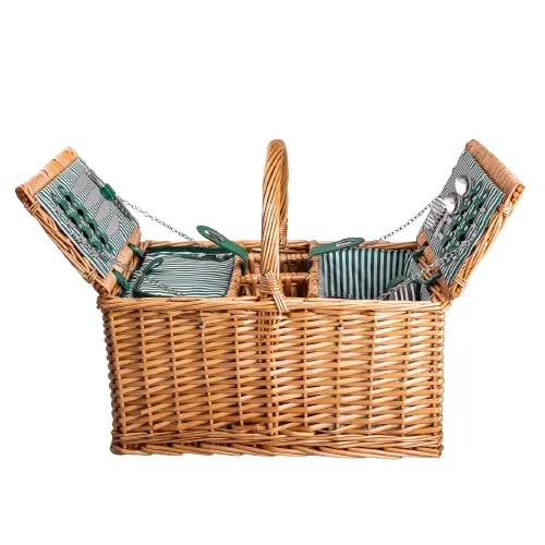 Кошик плетений для пікніка з посудом на 4 персони 48х33х43 см набір посуду туристичний для кемпінгу (HP-ZQ-3) - изображение 1