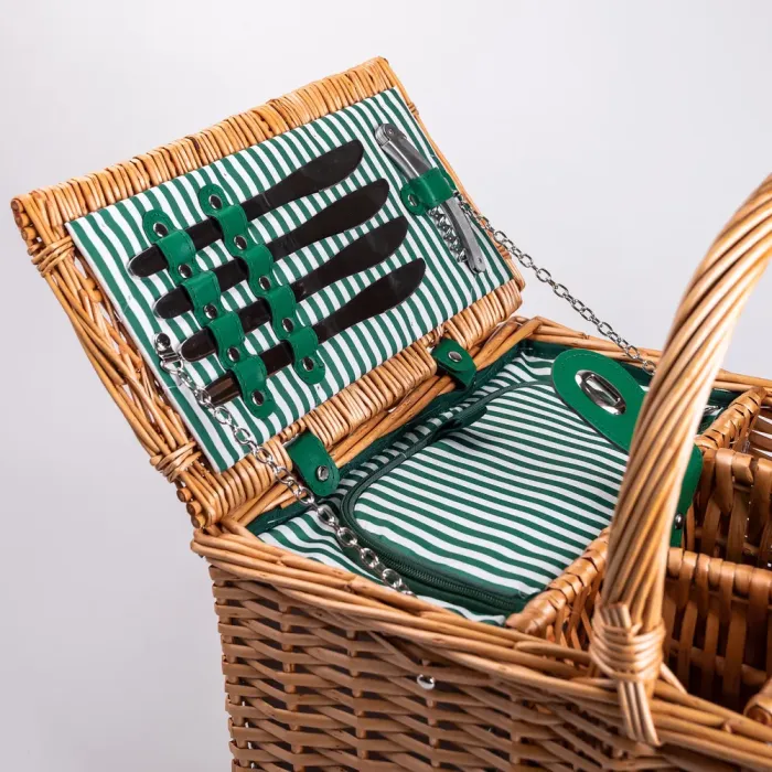 Кошик плетений для пікніка з посудом на 4 персони 48х33х43 см набір посуду туристичний для кемпінгу (HP-ZQ-3) - изображение 2