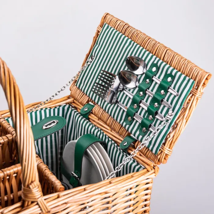 Кошик плетений для пікніка з посудом на 4 персони 48х33х43 см набір посуду туристичний для кемпінгу (HP-ZQ-3) - изображение 3