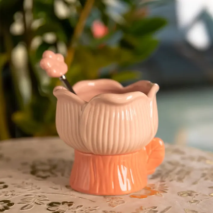 Креманка порцелянова з ложкою у формі квітки 300 (мл) креманка для десертів, морозива та желе Рожевий FM-42P (FM-42P) - зображення 1