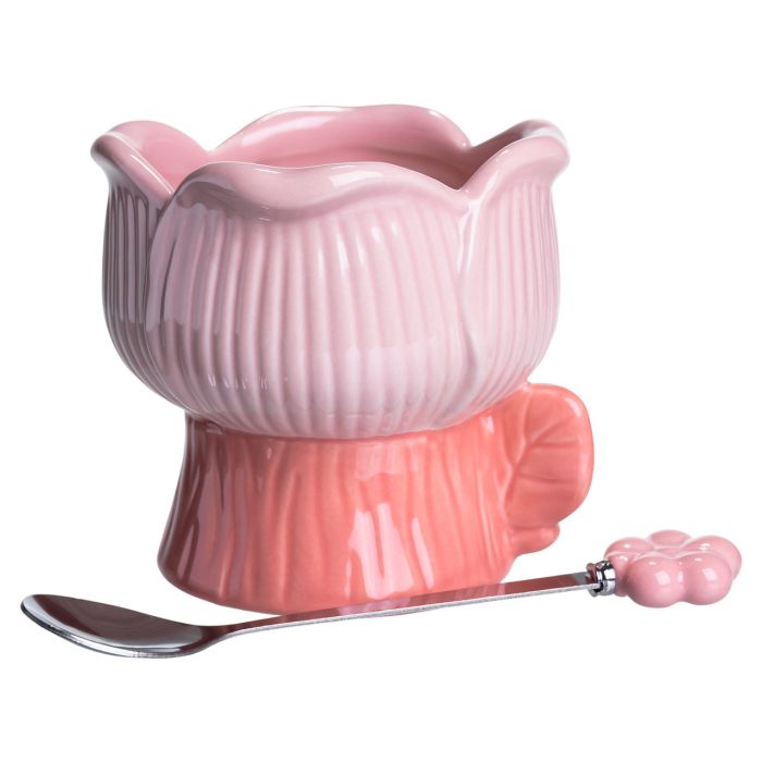Креманка порцелянова з ложкою у формі квітки 300 (мл) креманка для десертів, морозива та желе Рожевий FM-42P (FM-42P) - изображение 2