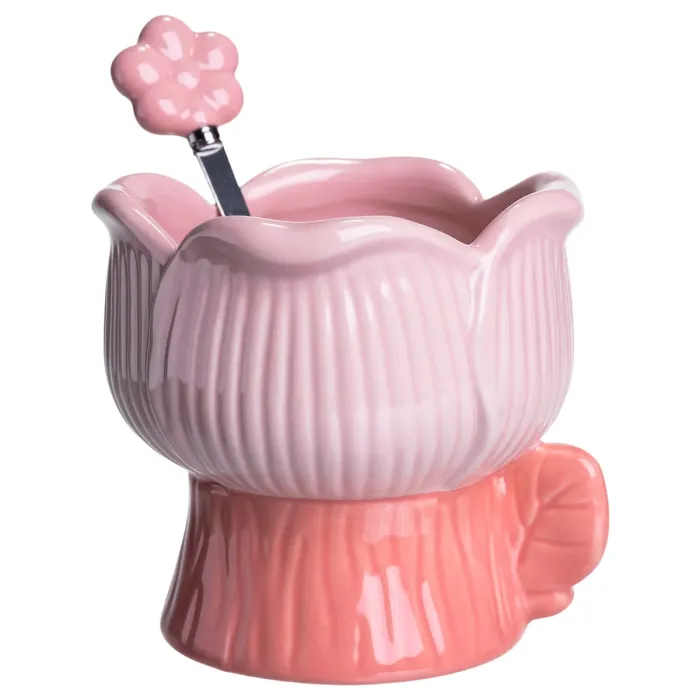 Креманка порцелянова з ложкою у формі квітки 300 (мл) креманка для десертів, морозива та желе Рожевий FM-42P (FM-42P) - зображення 3