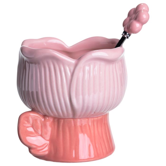 Креманка порцелянова з ложкою у формі квітки 300 (мл) креманка для десертів, морозива та желе Рожевий FM-42P (FM-42P) - изображение 4