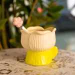 Креманка порцелянова з ложкою у формі квітки 300 (мл) креманка для десертів, морозива та желе Жовтий FM-42BE (FM-42BE)