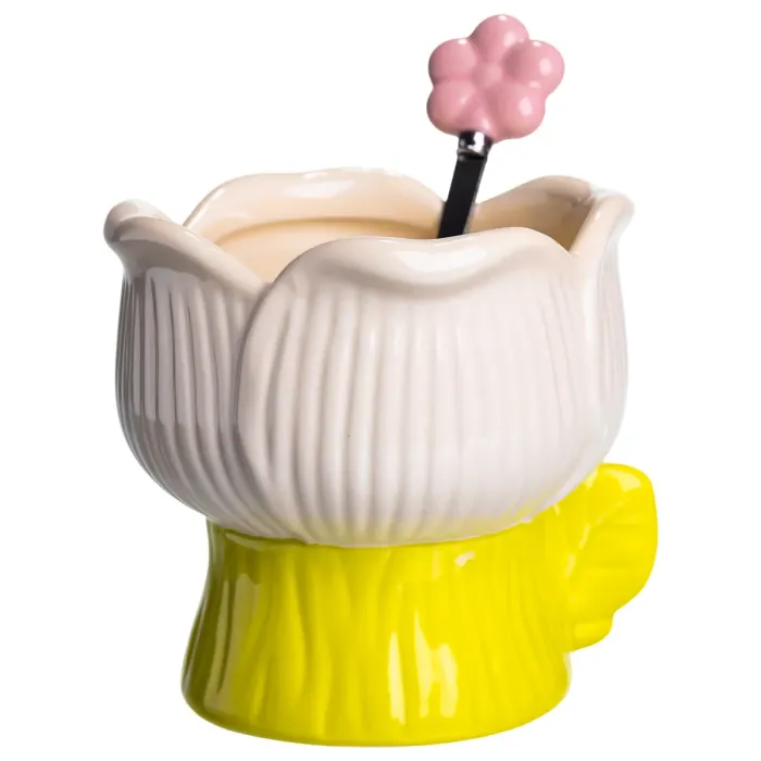 Креманка порцелянова з ложкою у формі квітки 300 (мл) креманка для десертів, морозива та желе Жовтий FM-42BE (FM-42BE) - зображення 2