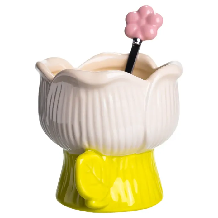 Креманка порцелянова з ложкою у формі квітки 300 (мл) креманка для десертів, морозива та желе Жовтий FM-42BE (FM-42BE) - зображення 3