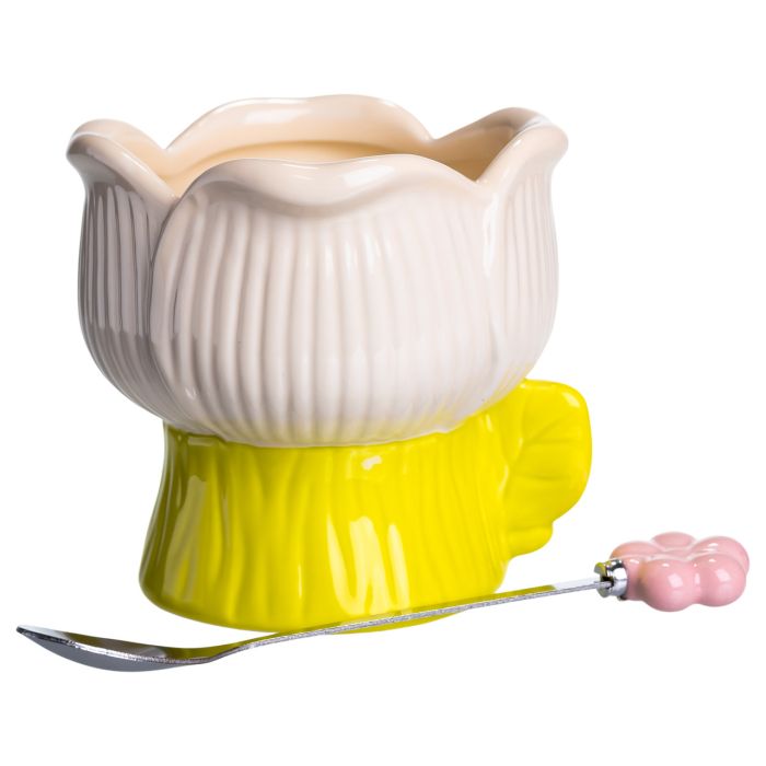 Креманка порцелянова з ложкою у формі квітки 300 (мл) креманка для десертів, морозива та желе Жовтий FM-42BE (FM-42BE) - изображение 4