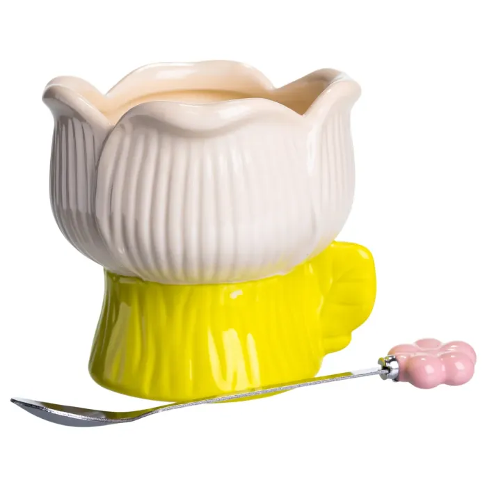 Креманка порцелянова з ложкою у формі квітки 300 (мл) креманка для десертів, морозива та желе Жовтий FM-42BE (FM-42BE) - зображення 4