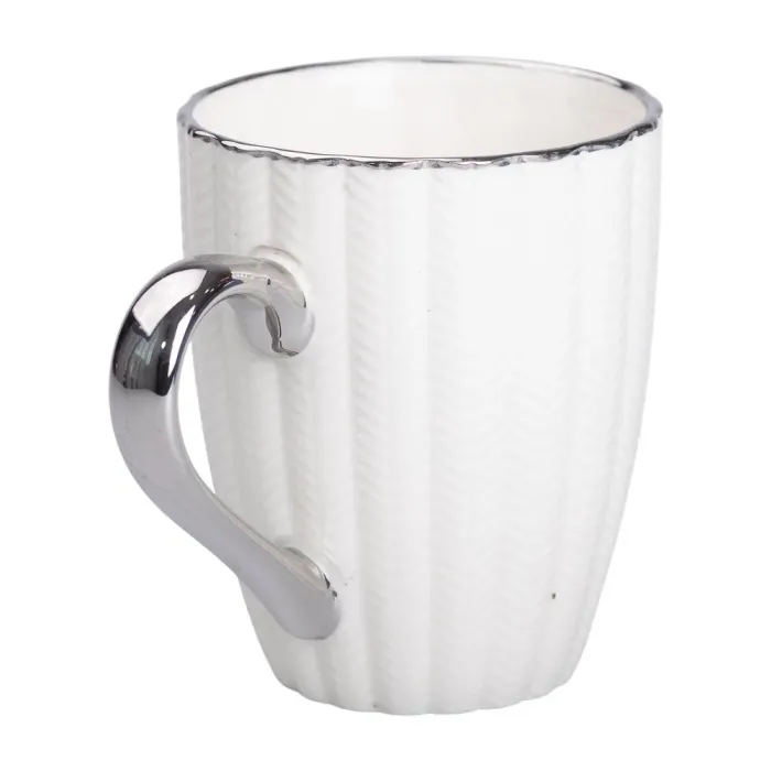 Кружка керамічна 400 (мл) зі сріблястим обідком та ручкою Бежева (RX-N231315BE) - зображення 2