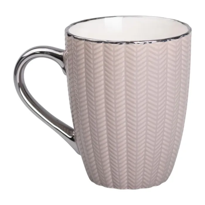 Кружка керамічна 400 (мл) зі сріблястим обідком та ручкою Кремова (RX-N231315CO) - зображення 1