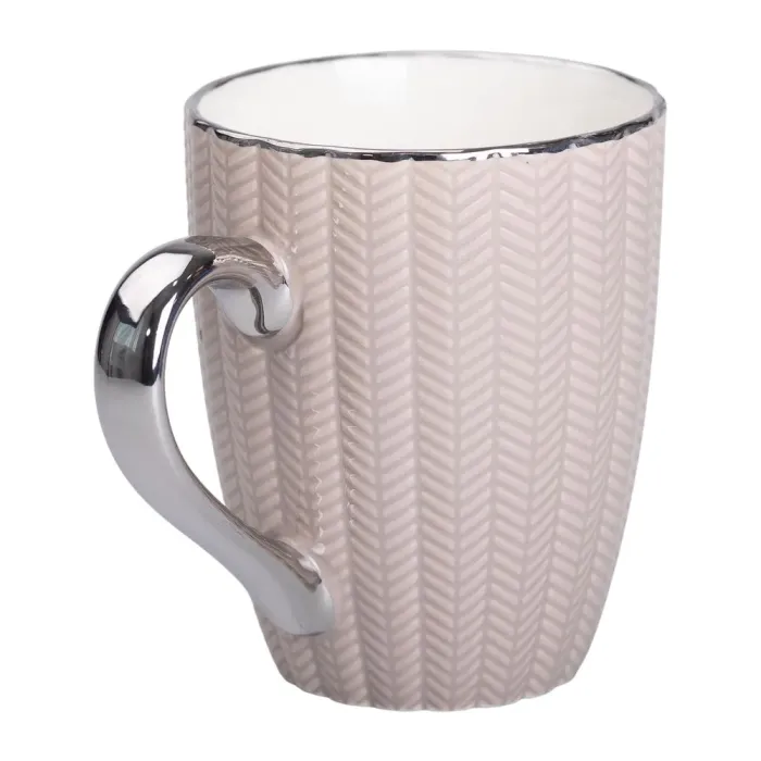 Кружка керамічна 400 (мл) зі сріблястим обідком та ручкою Кремова (RX-N231315CO) - зображення 2