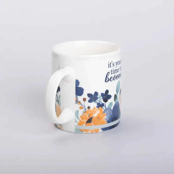 Кружка керамічна з квітковим принтом 400 (мл) для чаю та кави Біла (RX-N240139W) - зображення 2