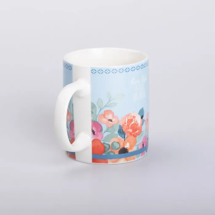 Кружка керамічна з квітковим принтом 400 (мл) для чаю та кави Блакитна (RX-N240139BL) - зображення 2