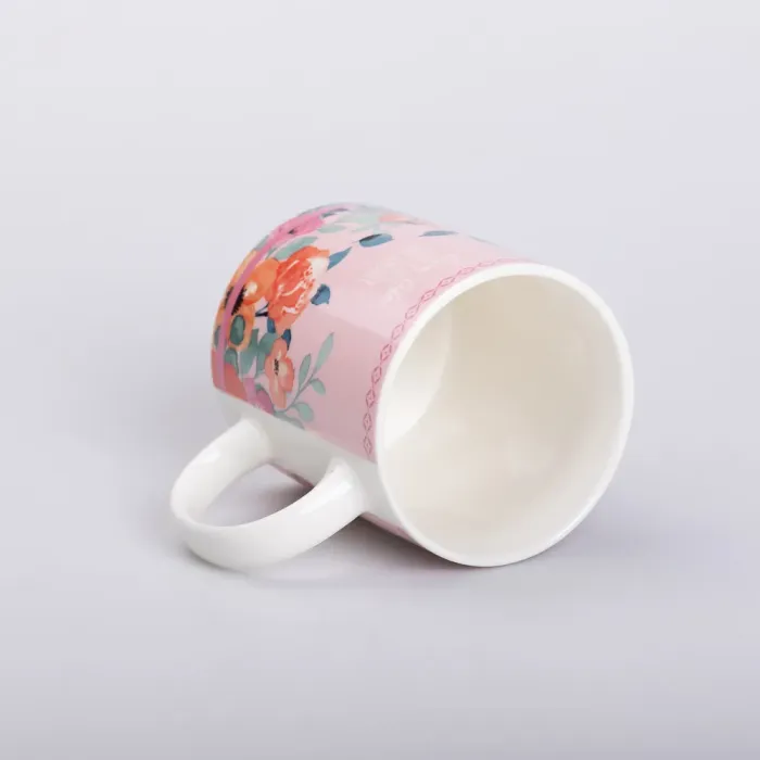 Кружка керамическая с цветочным принтом 400 (мл) для чая и кофе Розовая (RX-N240139P) - изображение 2
