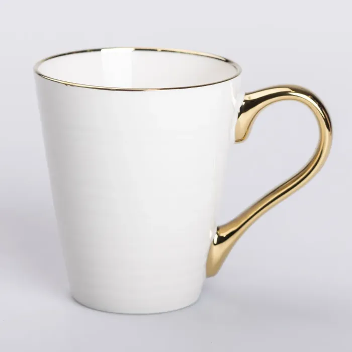 Кружка керамічна із золотим обідком та позолоченою ручкою 320 (мл) Біла (RX-N240624W) - зображення 1