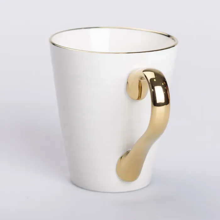 Кружка керамічна із золотим обідком та позолоченою ручкою 320 (мл) Біла (RX-N240624W) - зображення 2