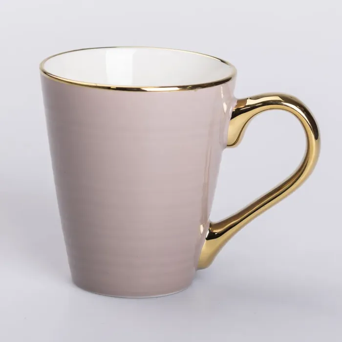 Кружка керамічна із золотим обідком та позолоченою ручкою 320 (мл) Кремова (RX-N240624CR) - зображення 1