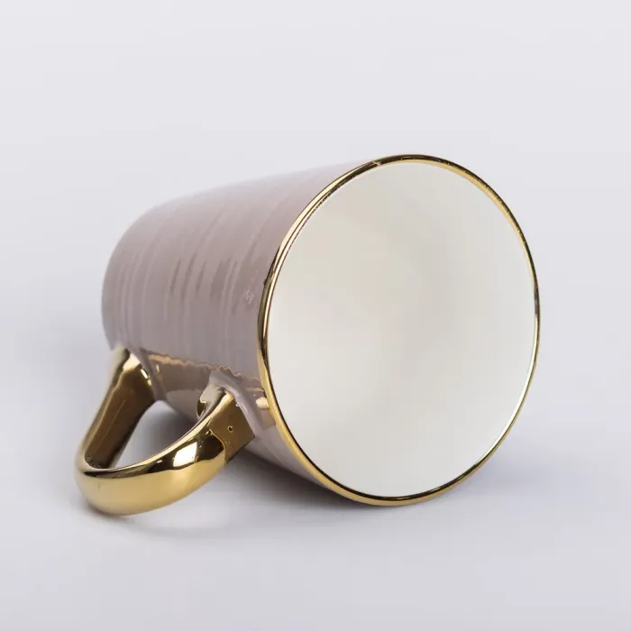 Кружка керамічна із золотим обідком та позолоченою ручкою 320 (мл) Кремова (RX-N240624CR) - зображення 3