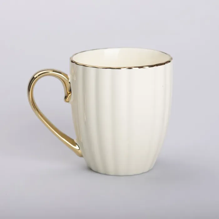 Кружка керамічна із золотим обідком і золотою ручкою 420 (мл) Бежева (RX-N240629BE) - зображення 1