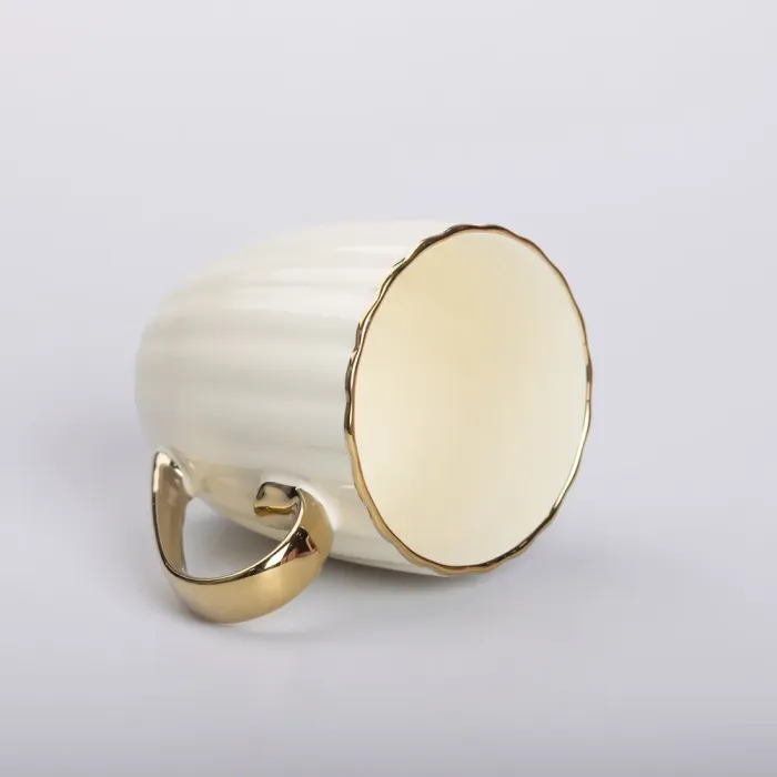 Кружка керамічна із золотим обідком і золотою ручкою 420 (мл) Бежева (RX-N240629BE) - зображення 2