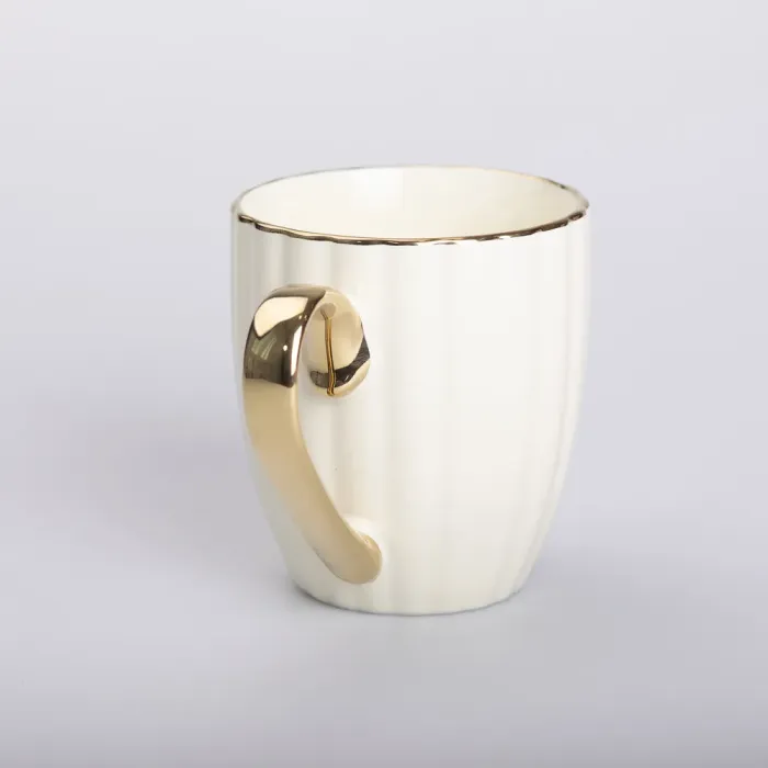 Кружка керамічна із золотим обідком і золотою ручкою 420 (мл) Бежева (RX-N240629BE) - зображення 3